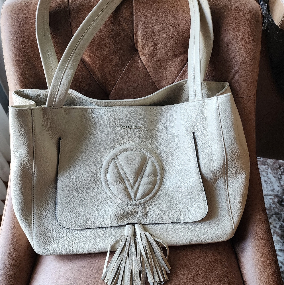 Valentino Cream Leather Tote Bag
